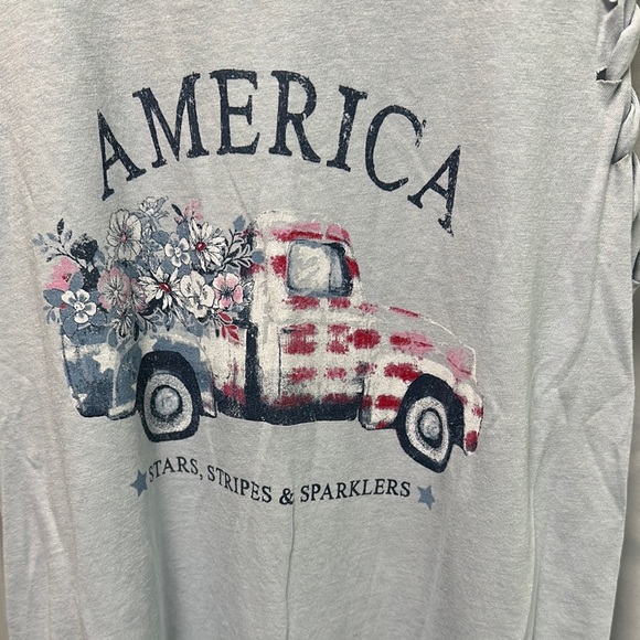 Maurices Light Blue Tank Top America Stars, Stripes & Sparklers - Picture 2 of 5